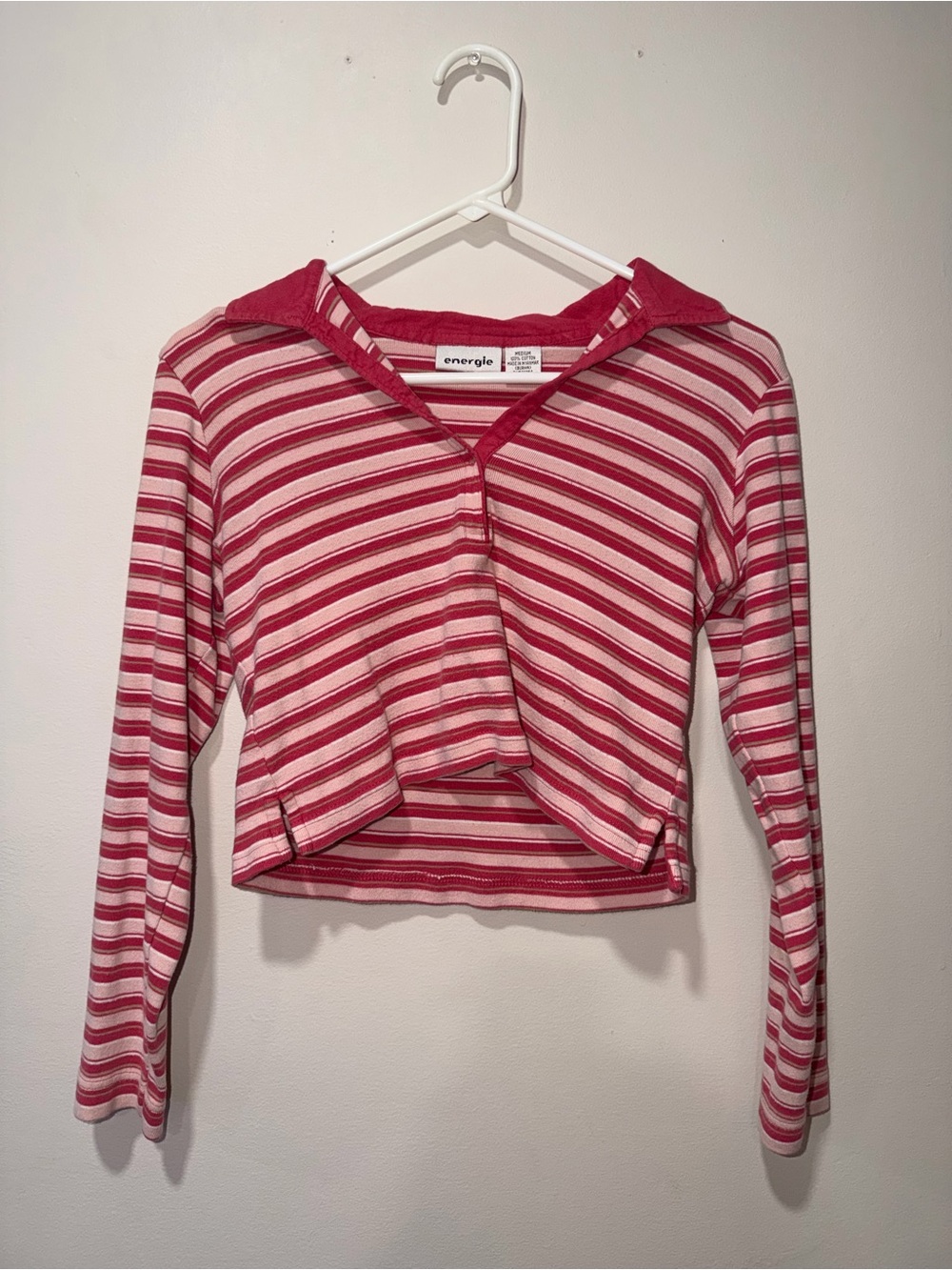 Vintage Energie Pink & White Striped Hooded Cropped Top